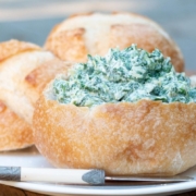 Sourdough Boule with spinach dip