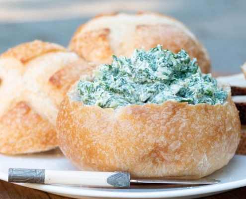 Sourdough Boule with spinach dip